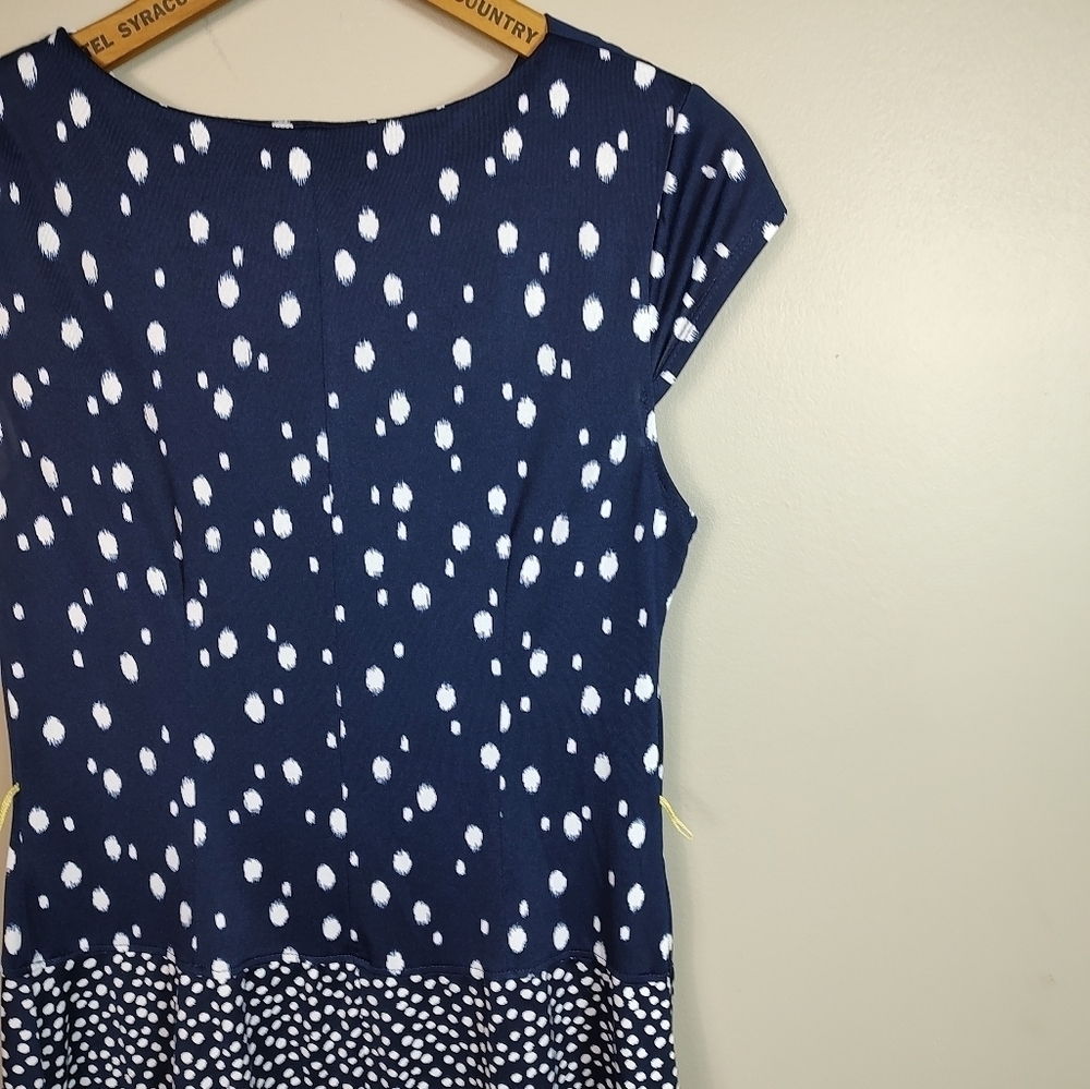 Madison Leigh Navy Blue Polka Dot Dress Sheath Size 6 - Picture 9 of 10
